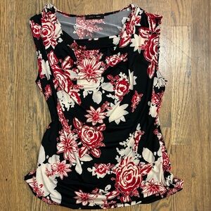 Whimsigoth Cowl Sleeveless Floral Black Red Top